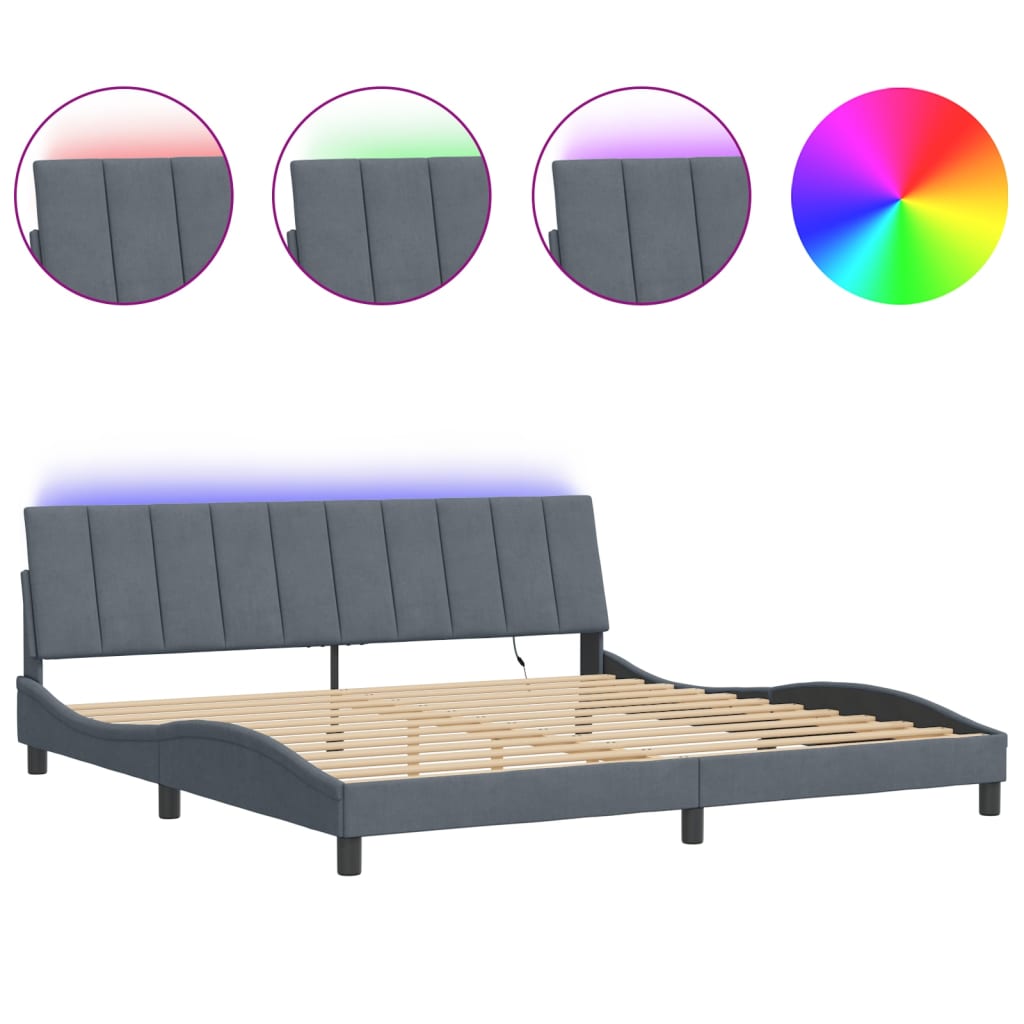 Bedframe met LED zonder matras "Hanko" fluweel donkergrijs 200x200 cm is nu te koop bij PeponiXL, paradijselijk wonen!