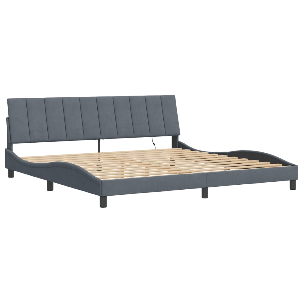 Bedframe met LED zonder matras "Hanko" fluweel donkergrijs 200x200 cm is nu te koop bij PeponiXL, paradijselijk wonen!