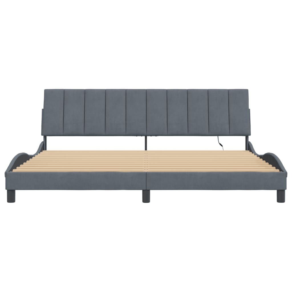 Bedframe met LED zonder matras "Hanko" fluweel donkergrijs 200x200 cm is nu te koop bij PeponiXL, paradijselijk wonen!