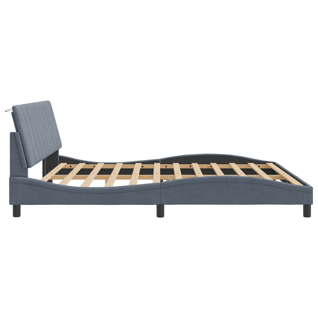 Bedframe met LED zonder matras "Hanko" fluweel donkergrijs 200x200 cm is nu te koop bij PeponiXL, paradijselijk wonen!