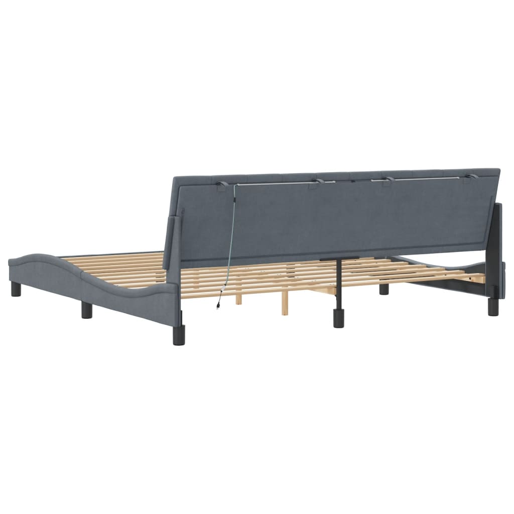 Bedframe met LED zonder matras "Hanko" fluweel donkergrijs 200x200 cm is nu te koop bij PeponiXL, paradijselijk wonen!