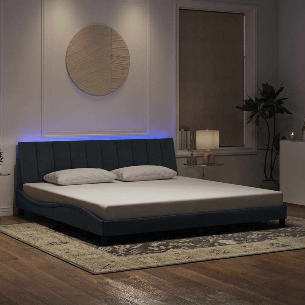Bedframe met LED zonder matras "Hanko" fluweel donkergrijs 200x200 cm is nu te koop bij PeponiXL, paradijselijk wonen!