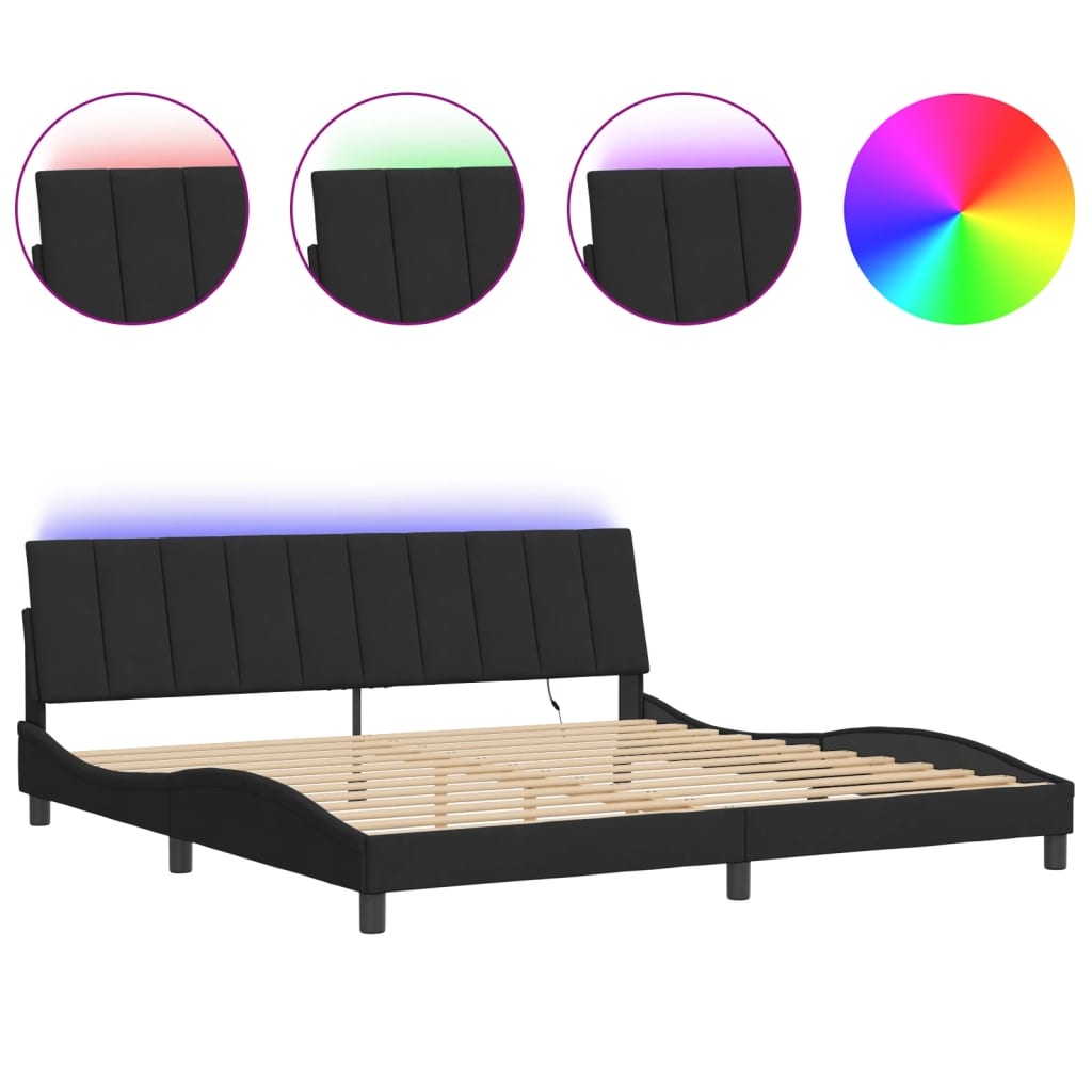 Bedframe met LED zonder matras "Hanko" fluweel zwart 200x200 cm is nu te koop bij PeponiXL, paradijselijk wonen!