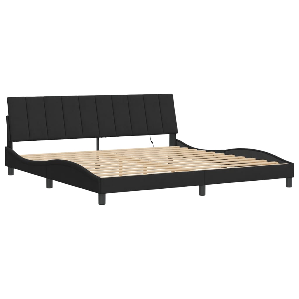 Bedframe met LED zonder matras "Hanko" fluweel zwart 200x200 cm is nu te koop bij PeponiXL, paradijselijk wonen!