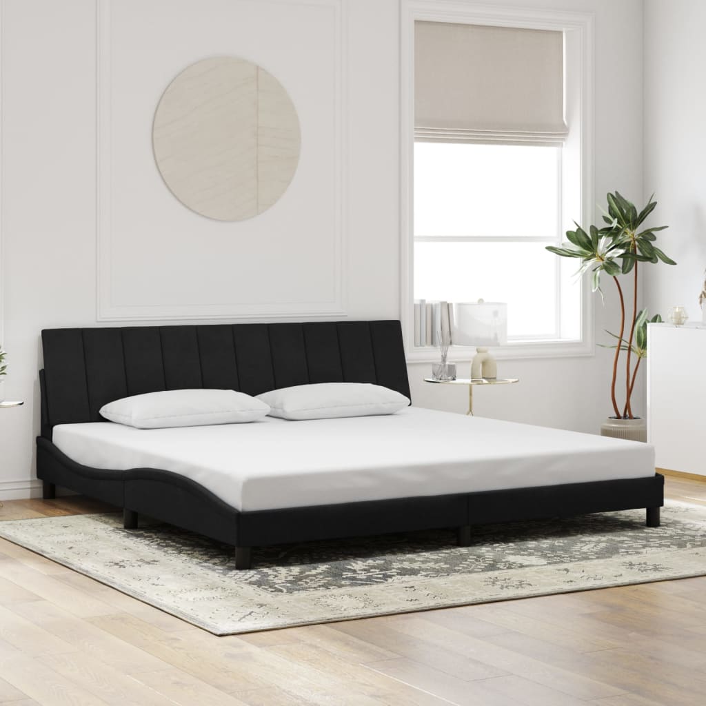 Bedframe met LED zonder matras "Hanko" fluweel zwart 200x200 cm is nu te koop bij PeponiXL, paradijselijk wonen!