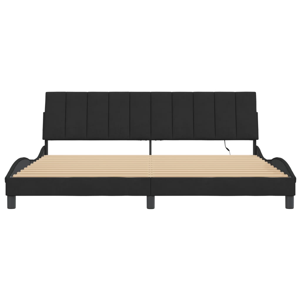 Bedframe met LED zonder matras "Hanko" fluweel zwart 200x200 cm is nu te koop bij PeponiXL, paradijselijk wonen!
