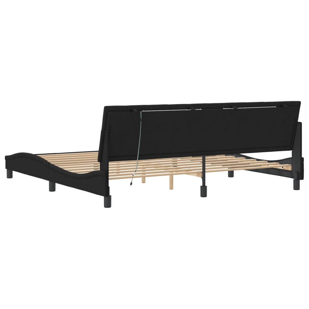 Bedframe met LED zonder matras "Hanko" fluweel zwart 200x200 cm is nu te koop bij PeponiXL, paradijselijk wonen!