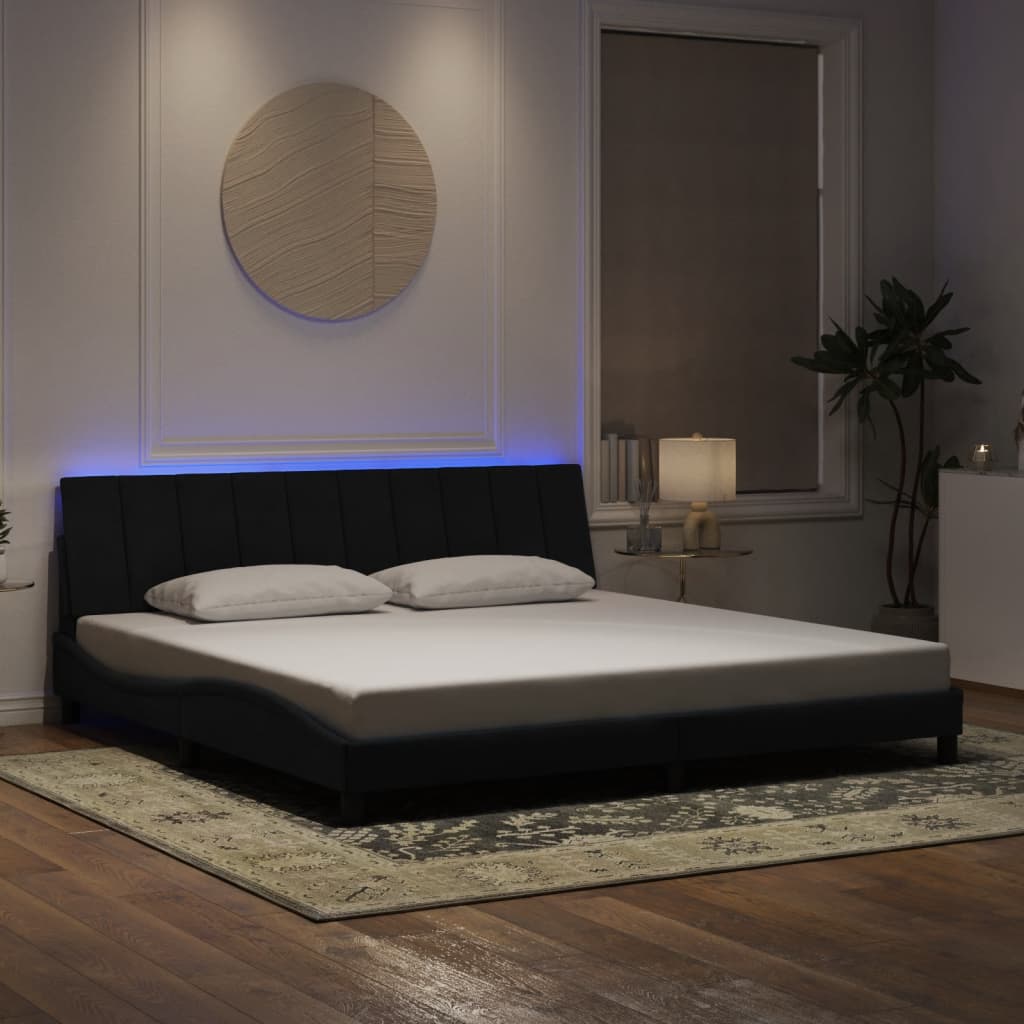 Bedframe met LED zonder matras "Hanko" fluweel zwart 200x200 cm is nu te koop bij PeponiXL, paradijselijk wonen!