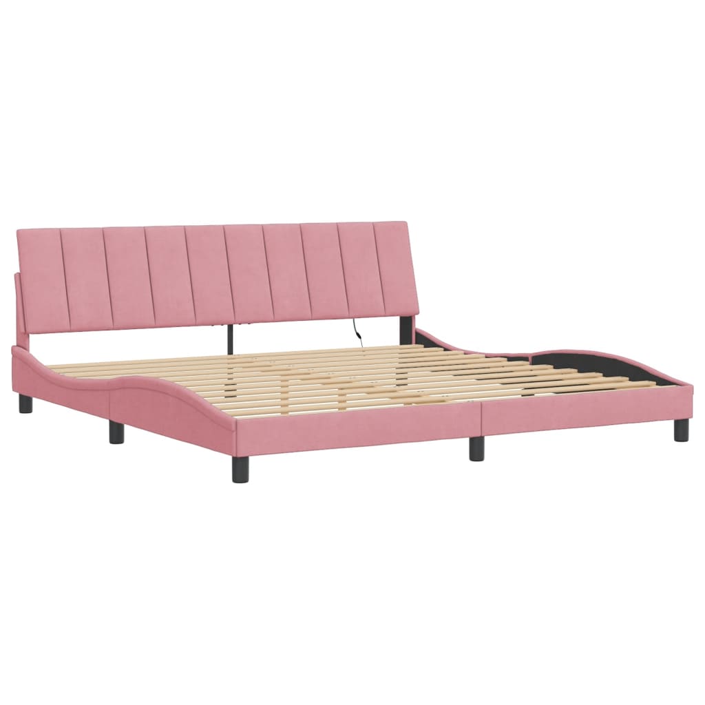 Bedframe met LED zonder matras "Hanko" fluweel roze 200x200 cm is nu te koop bij PeponiXL, paradijselijk wonen!