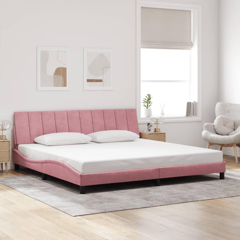 Bedframe met LED zonder matras "Hanko" fluweel roze 200x200 cm is nu te koop bij PeponiXL, paradijselijk wonen!