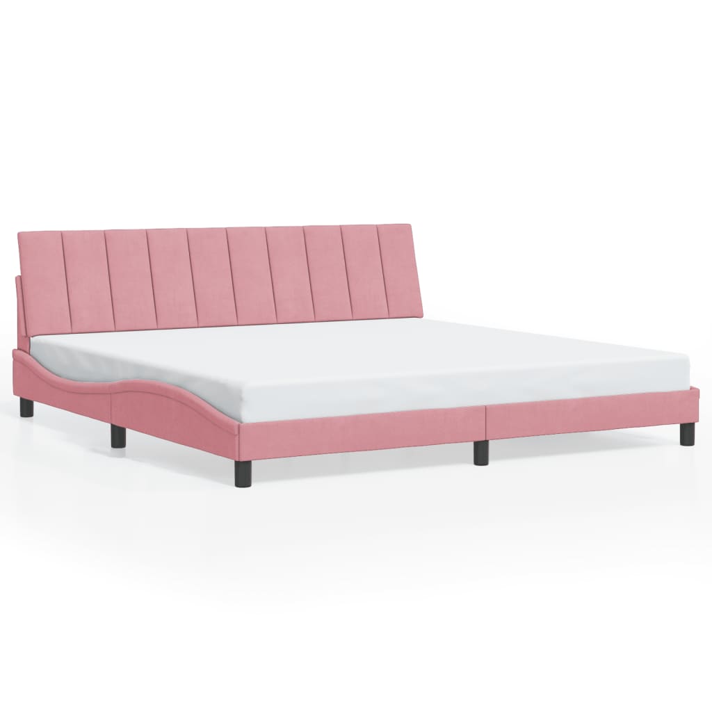 Bedframe met LED zonder matras "Hanko" fluweel roze 200x200 cm is nu te koop bij PeponiXL, paradijselijk wonen!
