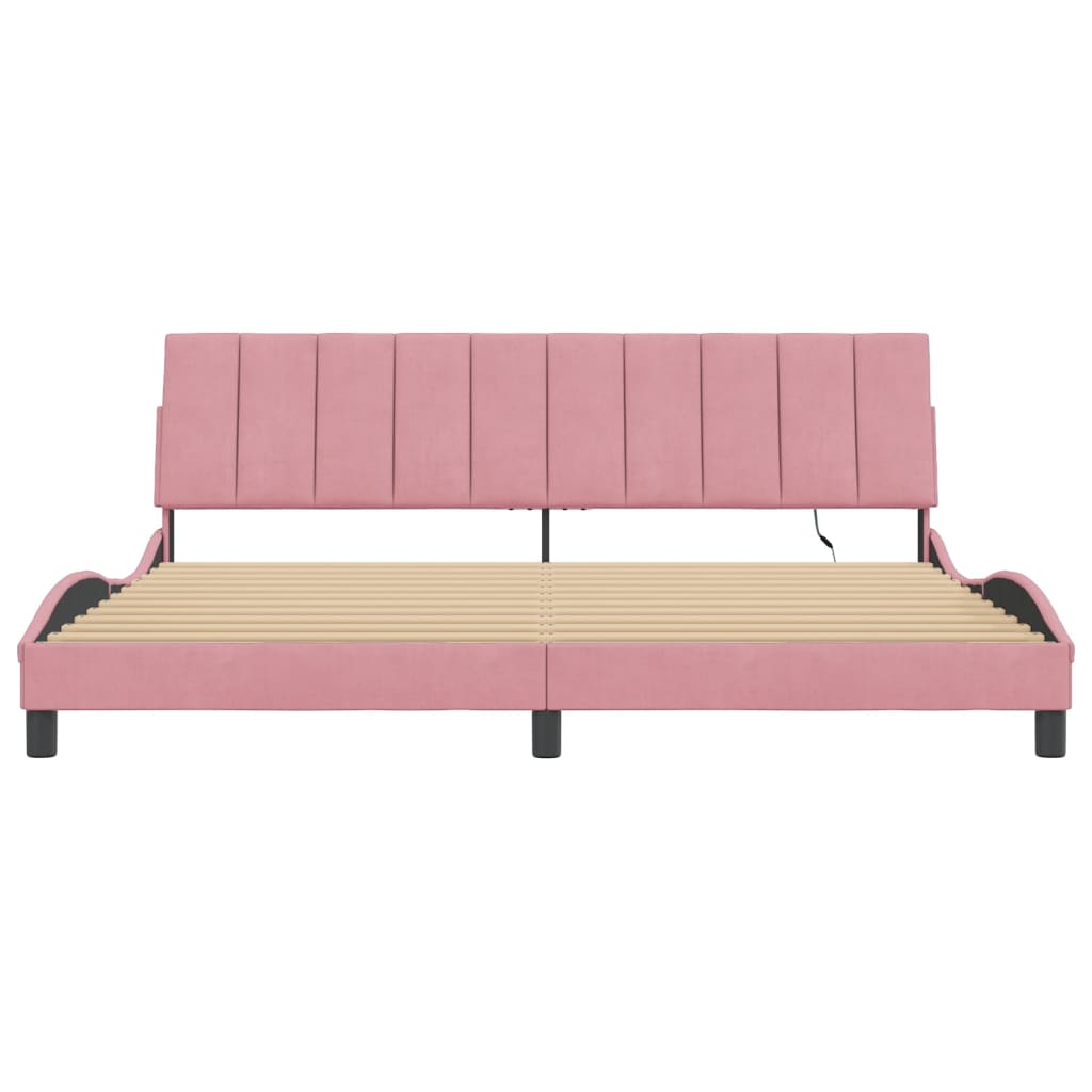 Bedframe met LED zonder matras "Hanko" fluweel roze 200x200 cm is nu te koop bij PeponiXL, paradijselijk wonen!