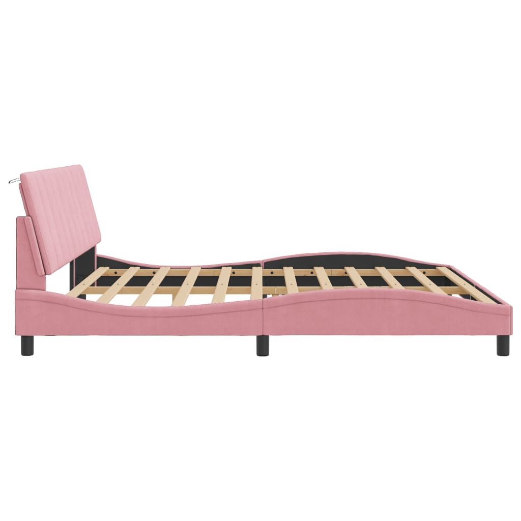 Bedframe met LED zonder matras "Hanko" fluweel roze 200x200 cm is nu te koop bij PeponiXL, paradijselijk wonen!