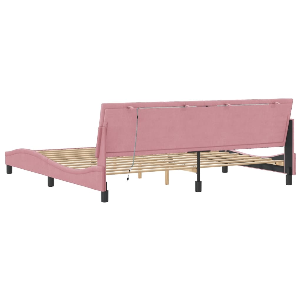 Bedframe met LED zonder matras "Hanko" fluweel roze 200x200 cm is nu te koop bij PeponiXL, paradijselijk wonen!