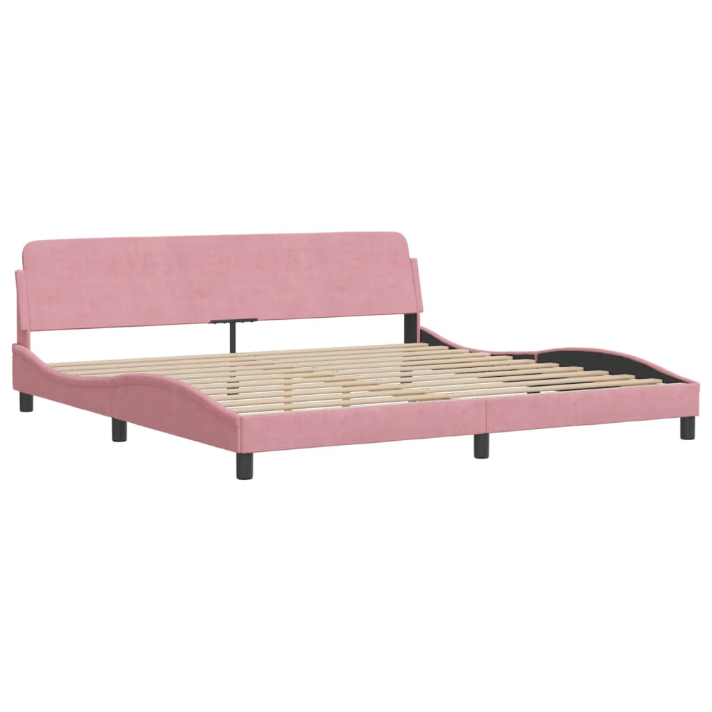 Bedframe met LED zonder matras "Hanko" fluweel roze 200x200 cm is nu te koop bij PeponiXL, paradijselijk wonen!