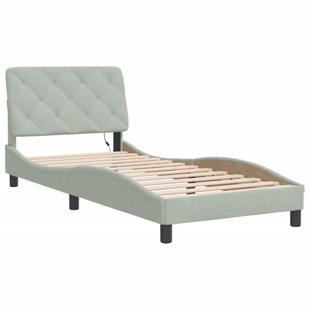 Bedframe met LED zonder matras fluweel lichtgrijs 80x200 cm is nu te koop bij PeponiXL, paradijselijk wonen!