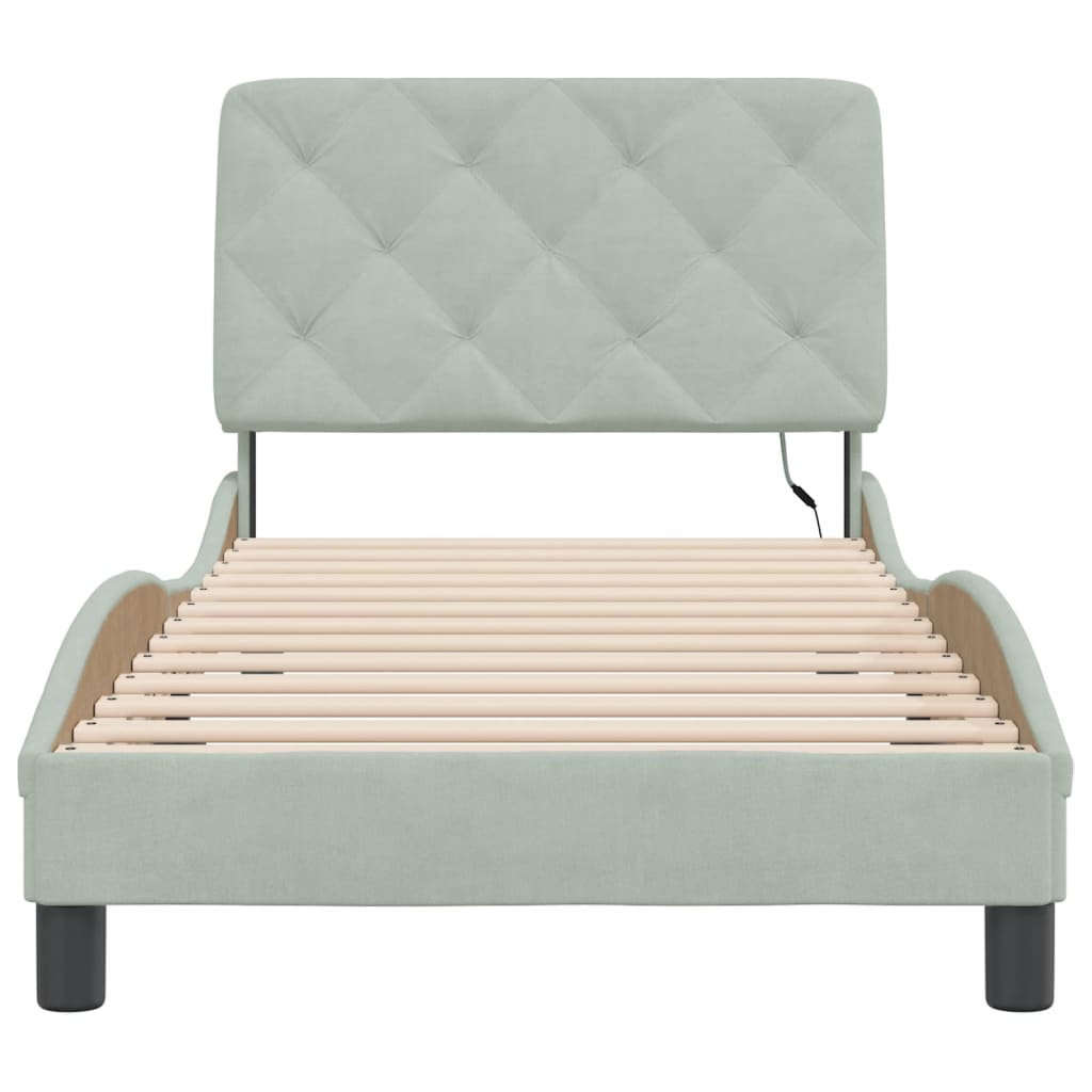 Bedframe met LED zonder matras fluweel lichtgrijs 80x200 cm is nu te koop bij PeponiXL, paradijselijk wonen!