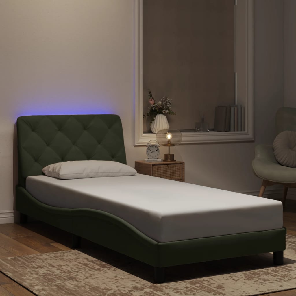 Bedframe met LED zonder matras fluweel lichtgrijs 80x200 cm is nu te koop bij PeponiXL, paradijselijk wonen!