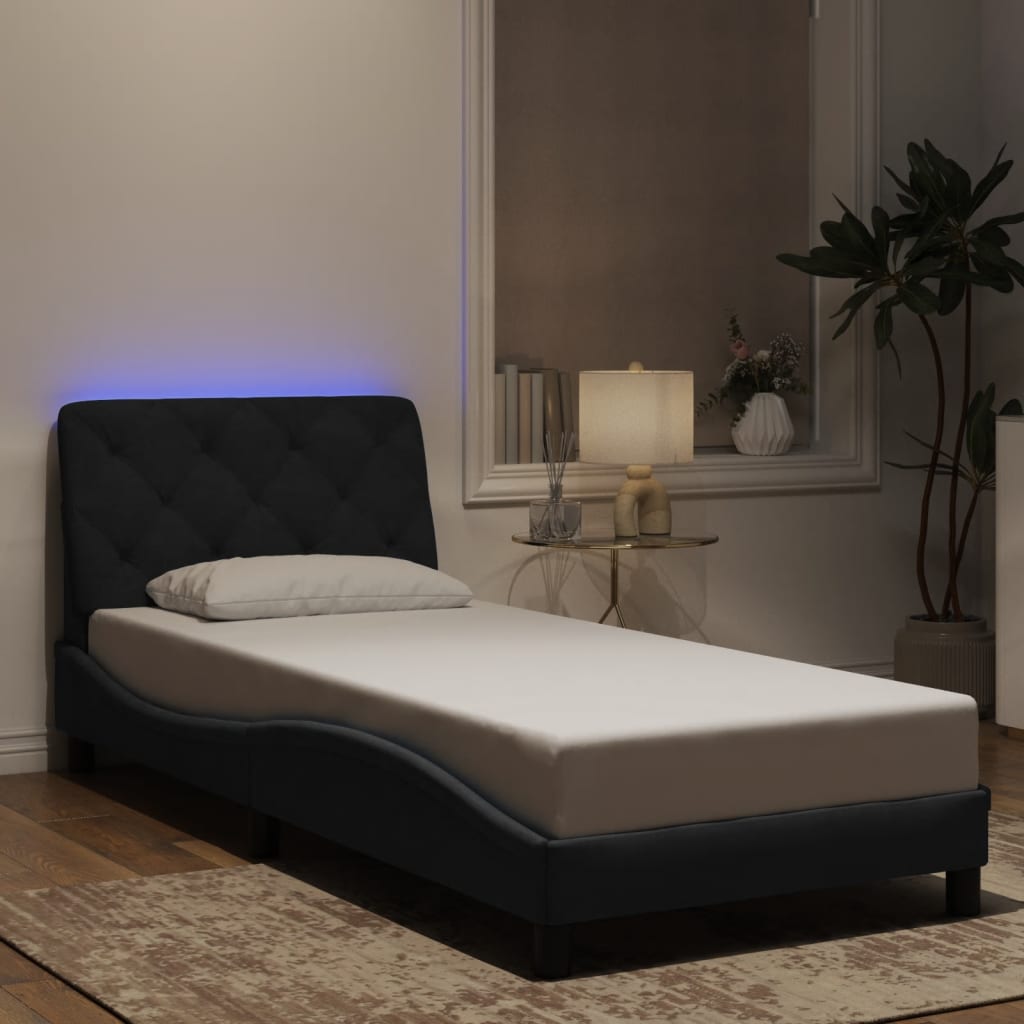 Bedframe met LED zonder matras fluweel zwart 80x200 cm is nu te koop bij PeponiXL, paradijselijk wonen!