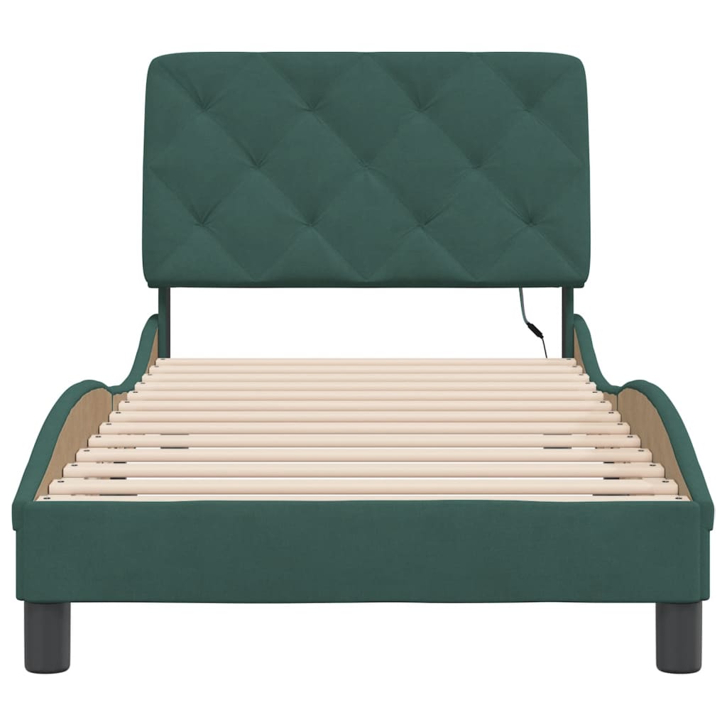 Bedframe met LED zonder matras fluweel donkergroen 80x200 cm is nu te koop bij PeponiXL, paradijselijk wonen!