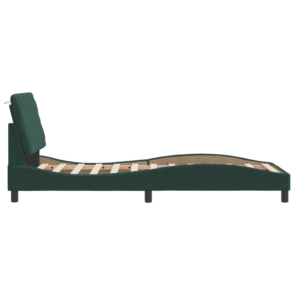 Bedframe met LED zonder matras fluweel donkergroen 80x200 cm is nu te koop bij PeponiXL, paradijselijk wonen!