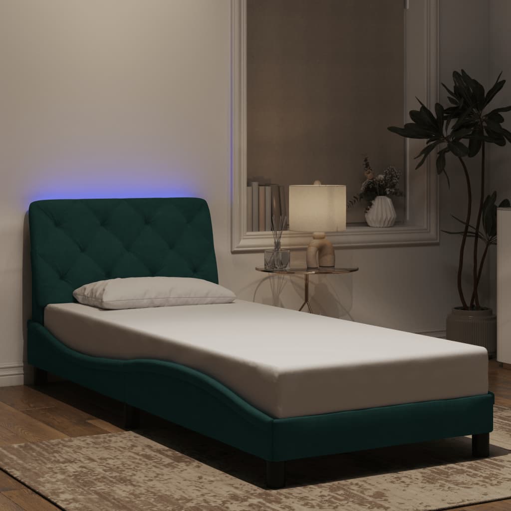 Bedframe met LED zonder matras fluweel donkergroen 80x200 cm is nu te koop bij PeponiXL, paradijselijk wonen!