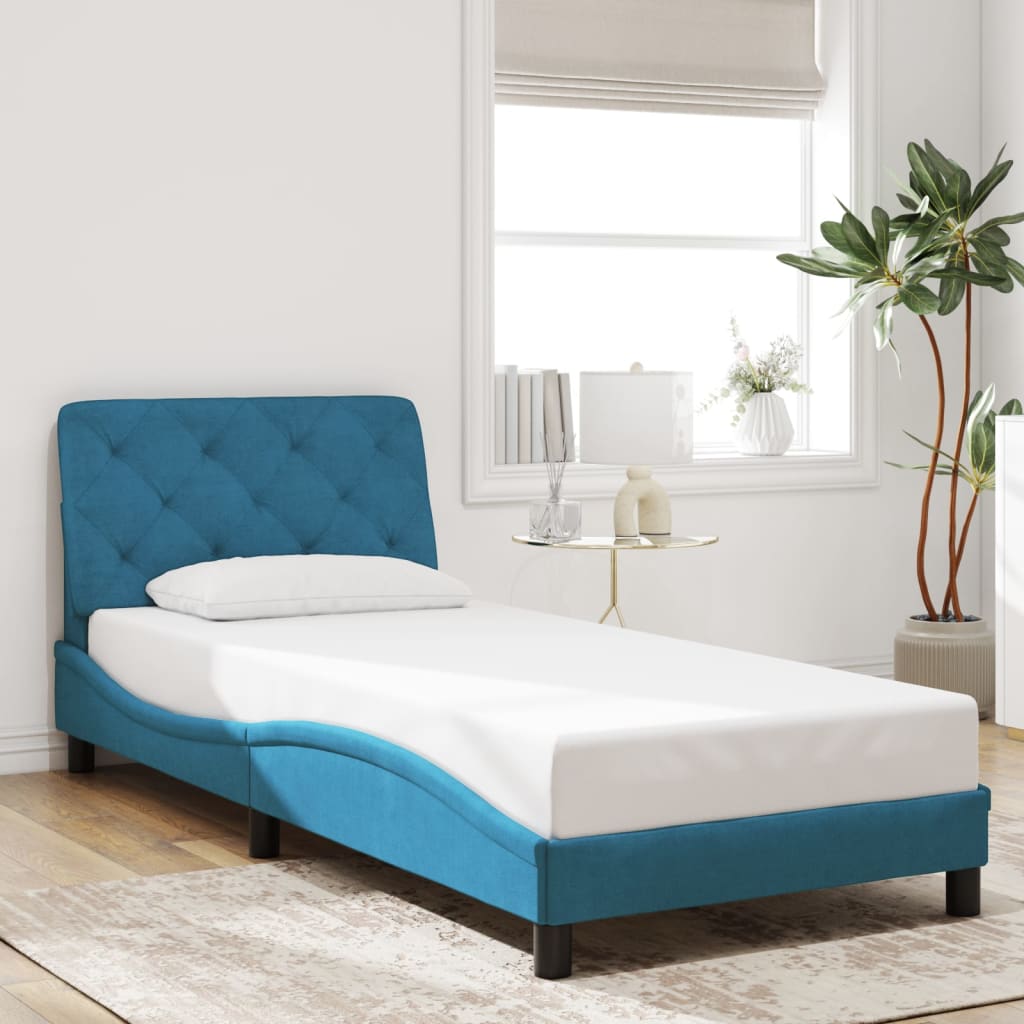 Bedframe met LED zonder matras fluweel blauw 80x200 cm is nu te koop bij PeponiXL, paradijselijk wonen!
