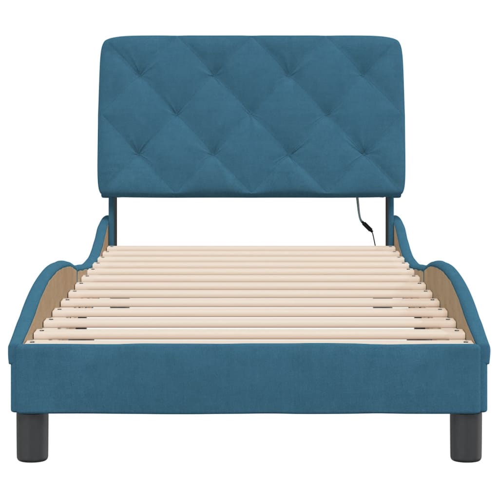 Bedframe met LED zonder matras fluweel blauw 80x200 cm is nu te koop bij PeponiXL, paradijselijk wonen!