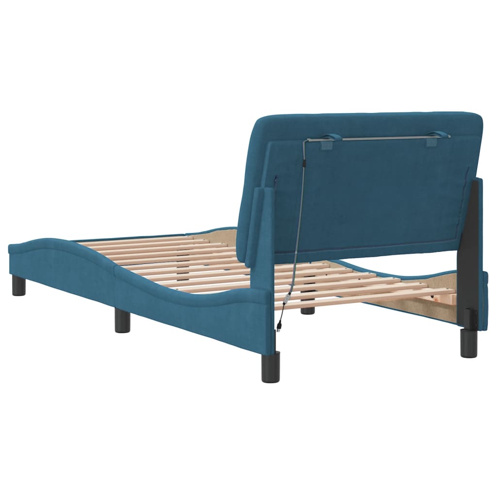 Bedframe met LED zonder matras fluweel blauw 80x200 cm is nu te koop bij PeponiXL, paradijselijk wonen!