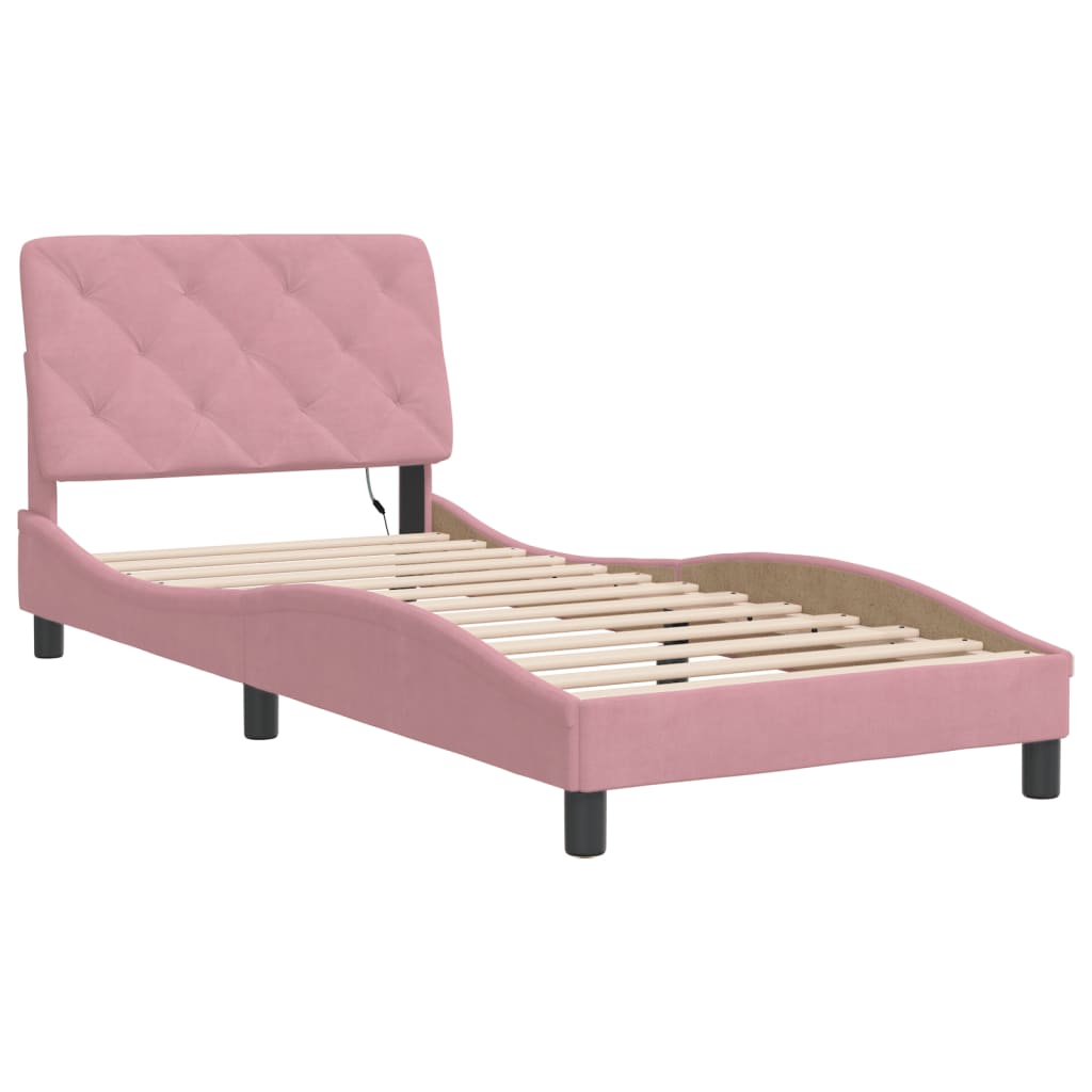 Bedframe met LED zonder matras fluweel roze 80x200 cm is nu te koop bij PeponiXL, paradijselijk wonen!