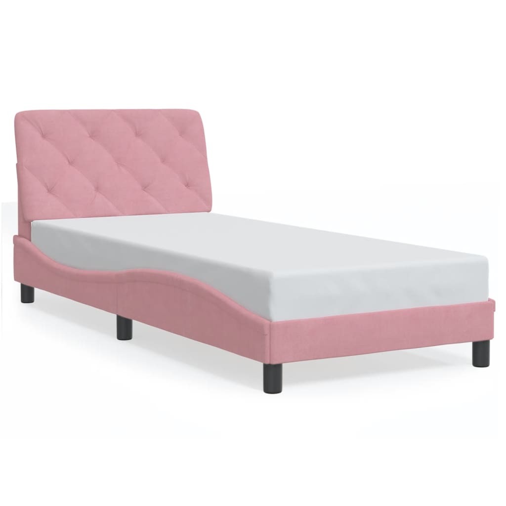 Bedframe met LED zonder matras fluweel roze 80x200 cm is nu te koop bij PeponiXL, paradijselijk wonen!