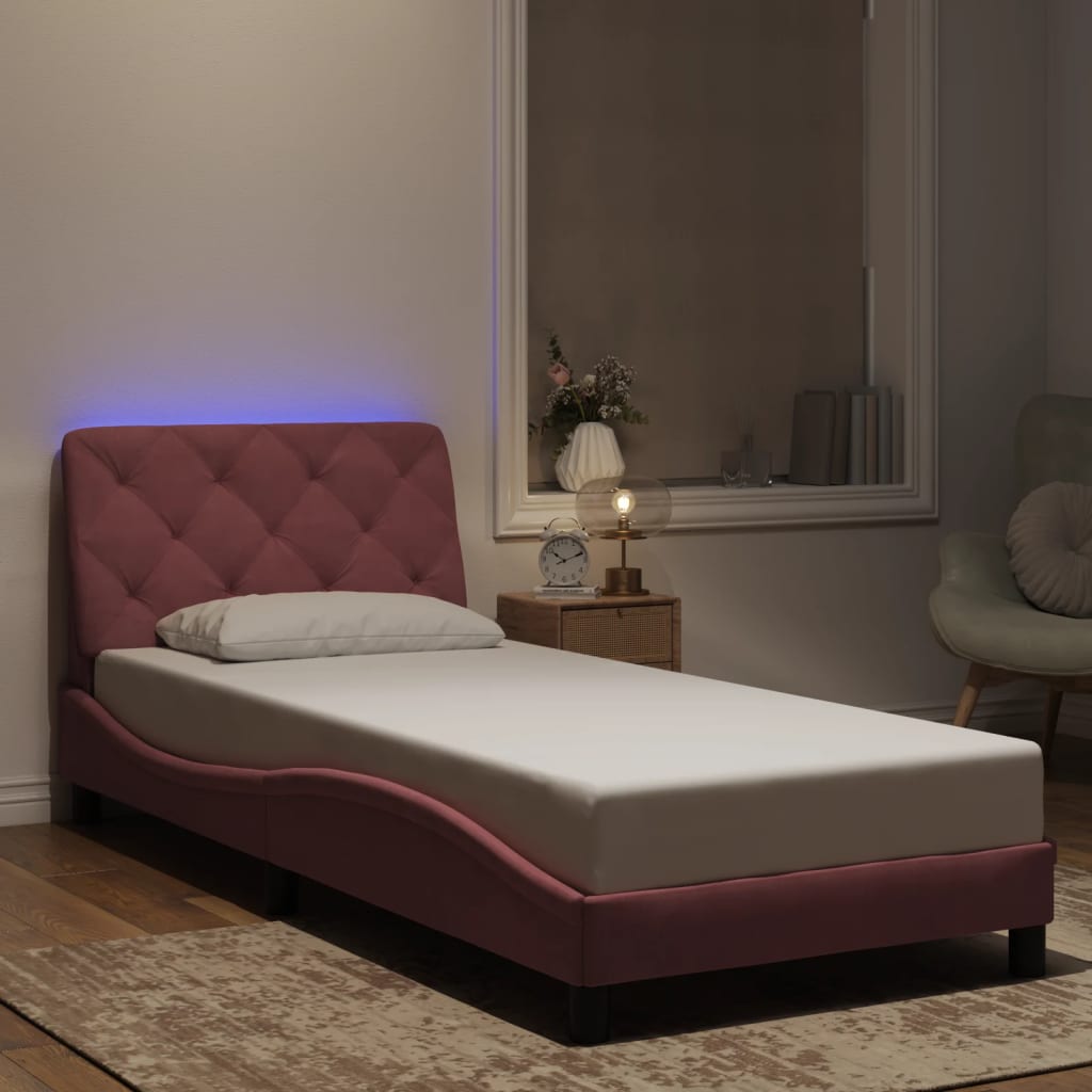 Bedframe met LED zonder matras fluweel roze 80x200 cm is nu te koop bij PeponiXL, paradijselijk wonen!