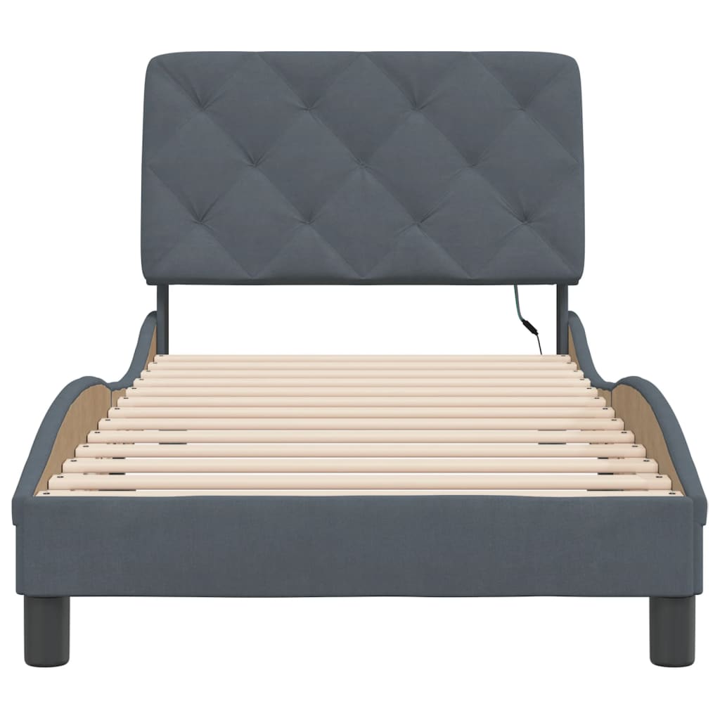 Bedframe met LED zonder matras fluweel donkergrijs 90x190 cm is nu te koop bij PeponiXL, paradijselijk wonen!