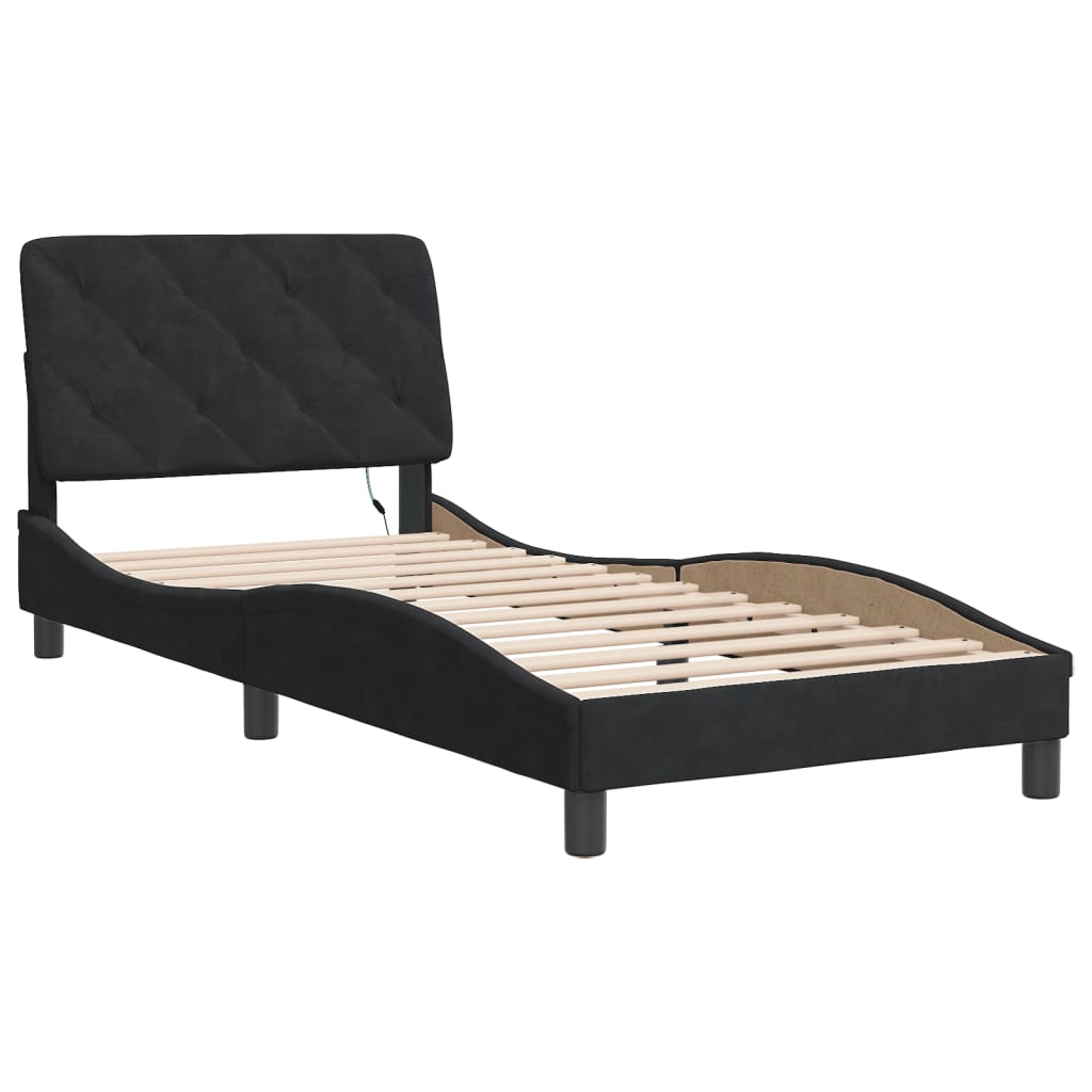 Bedframe met LED zonder matras fluweel zwart 90x190 cm is nu te koop bij PeponiXL, paradijselijk wonen!