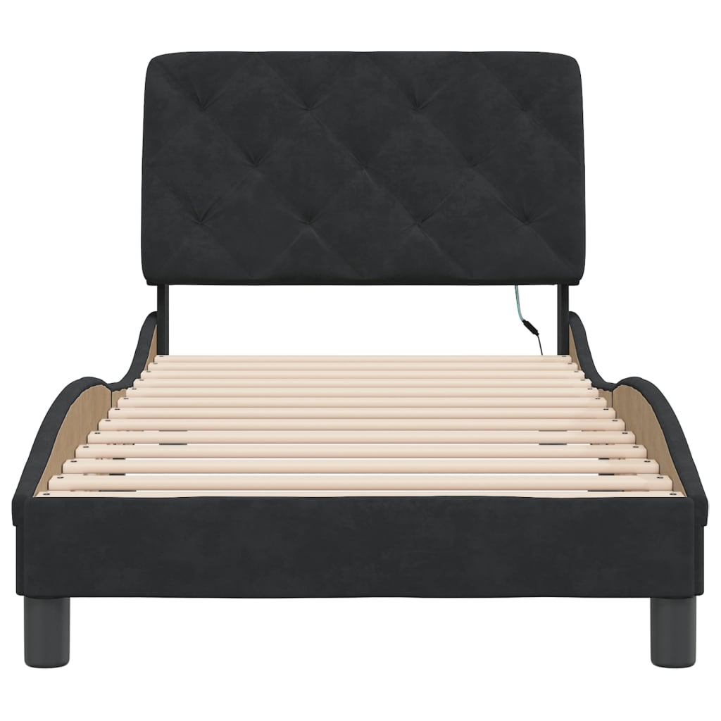 Bedframe met LED zonder matras fluweel zwart 90x190 cm is nu te koop bij PeponiXL, paradijselijk wonen!