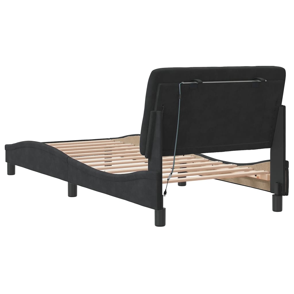 Bedframe met LED zonder matras fluweel zwart 90x190 cm is nu te koop bij PeponiXL, paradijselijk wonen!