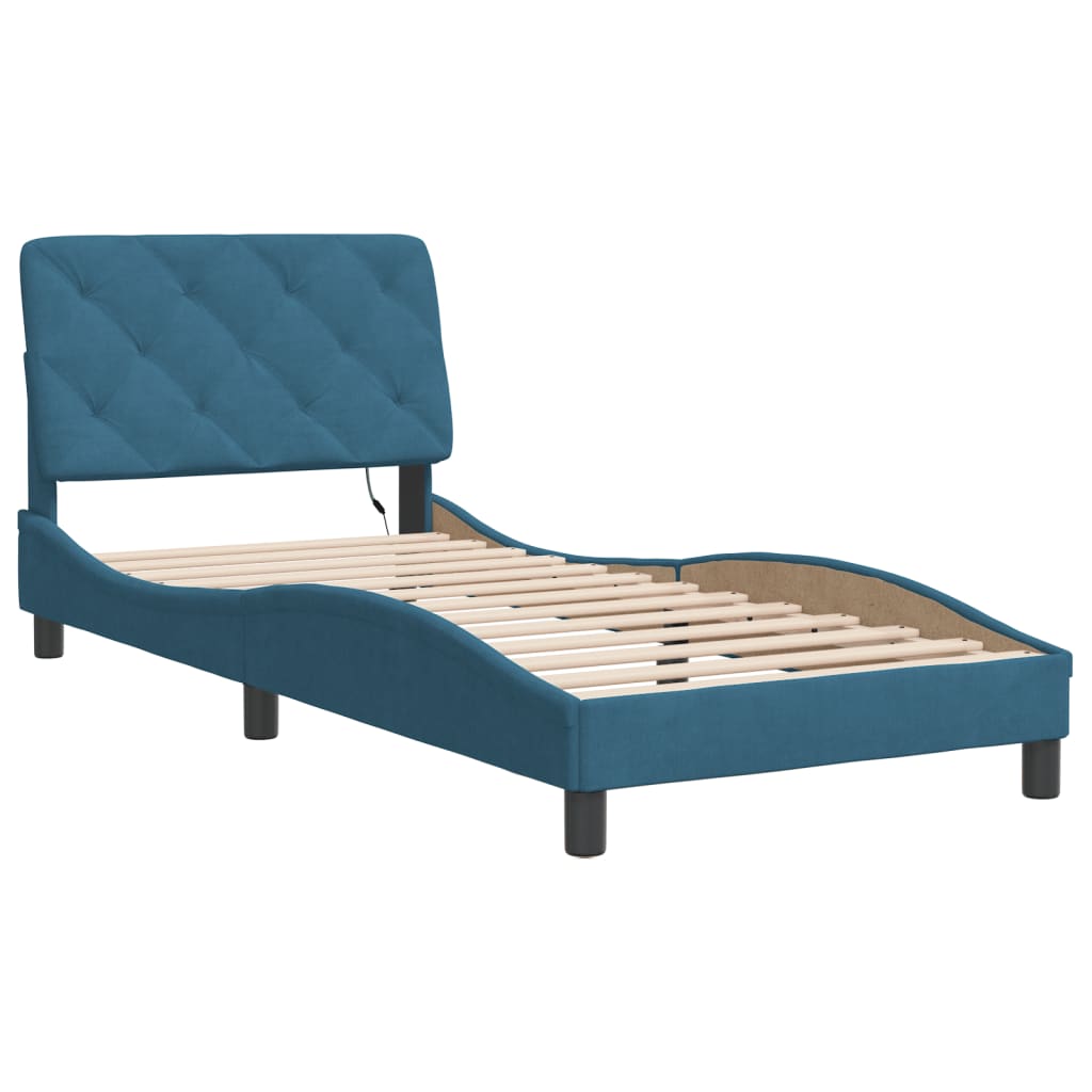 Bedframe met LED zonder matras fluweel blauw 90x190 cm is nu te koop bij PeponiXL, paradijselijk wonen!