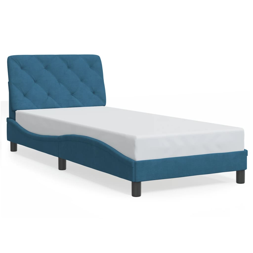 Bedframe met LED zonder matras fluweel blauw 90x190 cm is nu te koop bij PeponiXL, paradijselijk wonen!