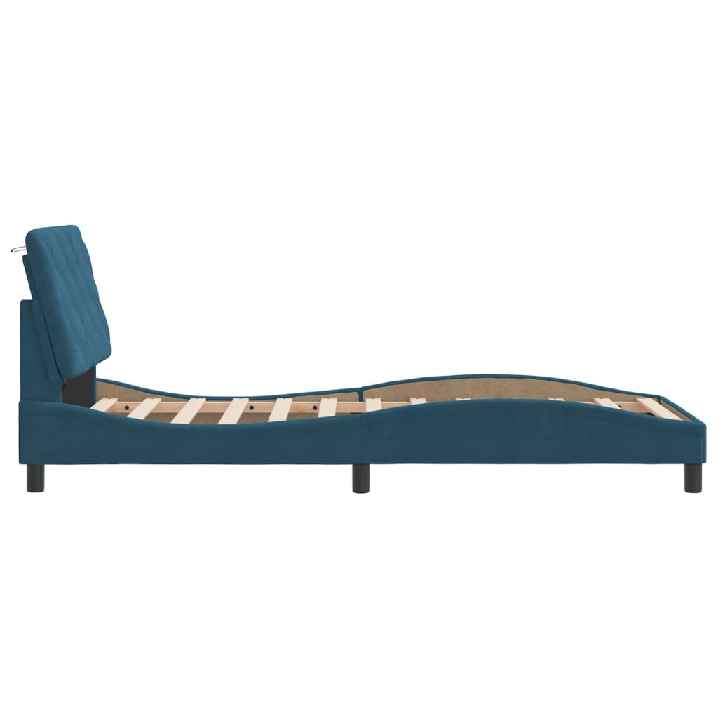Bedframe met LED zonder matras fluweel blauw 90x190 cm is nu te koop bij PeponiXL, paradijselijk wonen!