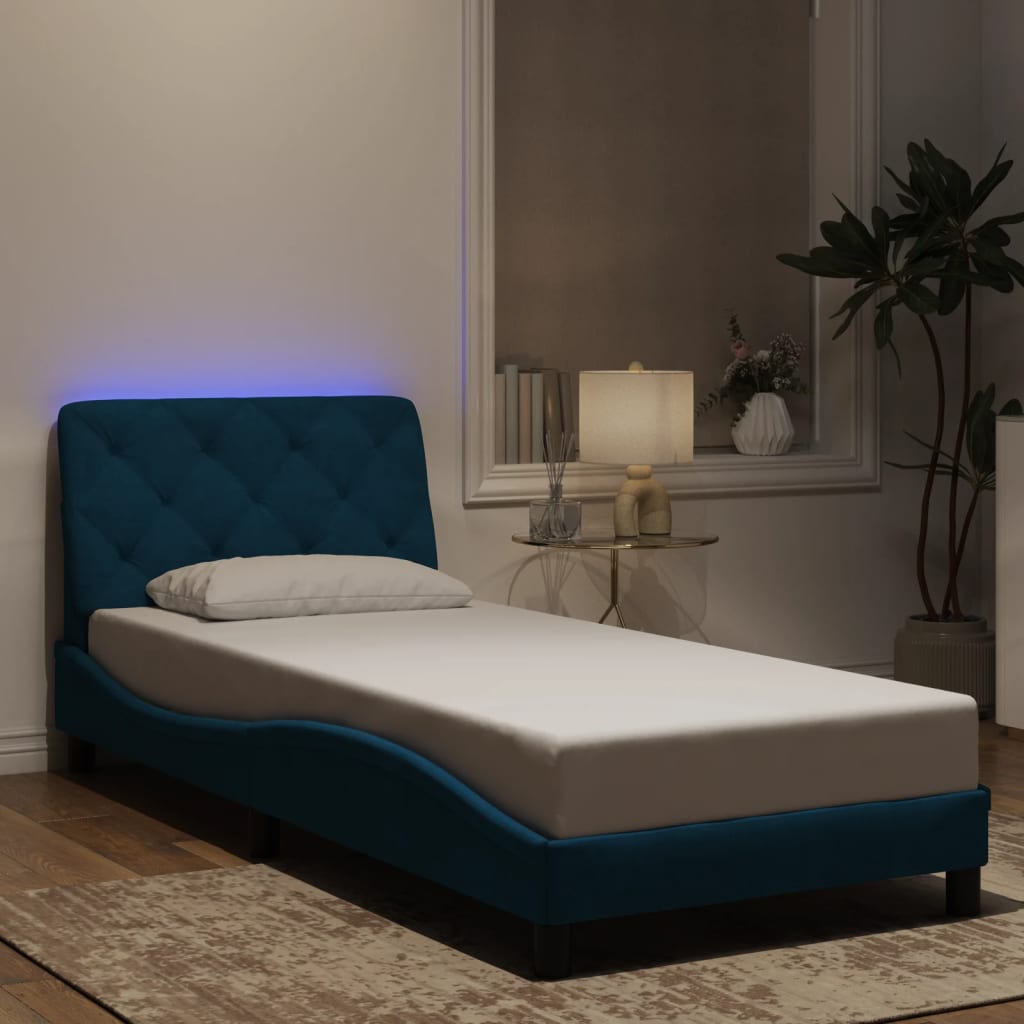 Bedframe met LED zonder matras fluweel blauw 90x190 cm is nu te koop bij PeponiXL, paradijselijk wonen!