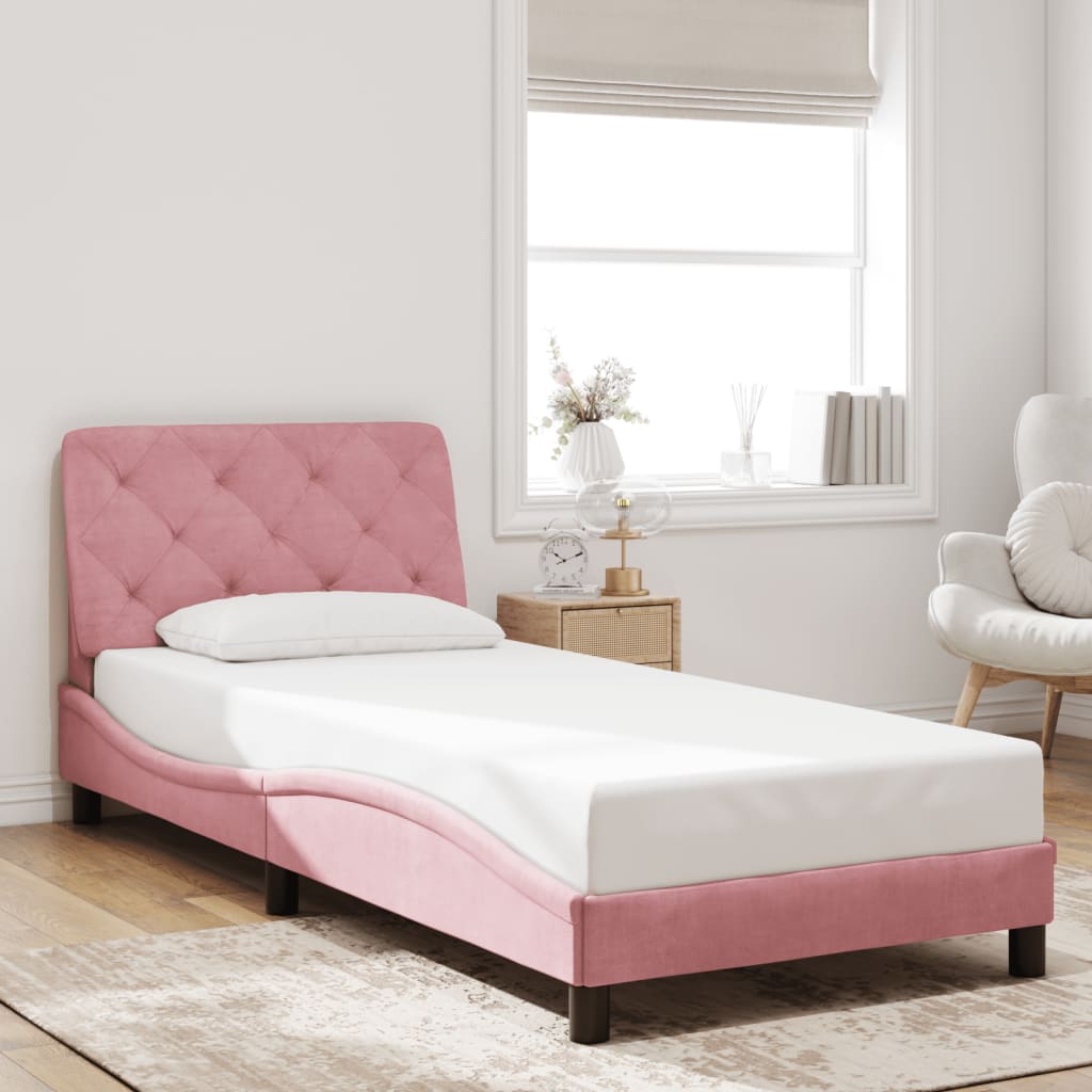 Bedframe met LED zonder matras fluweel roze 90x190 cm is nu te koop bij PeponiXL, paradijselijk wonen!