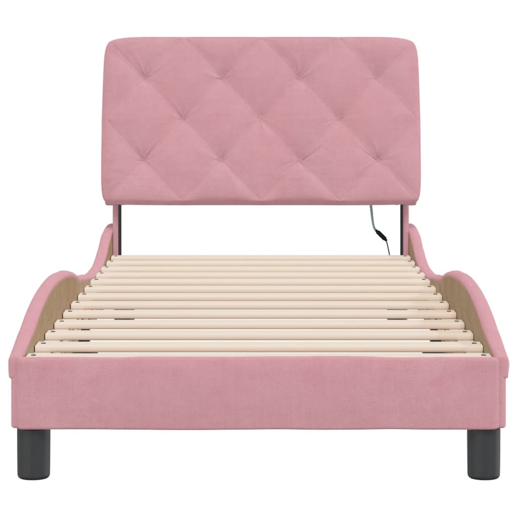Bedframe met LED zonder matras fluweel roze 90x190 cm is nu te koop bij PeponiXL, paradijselijk wonen!