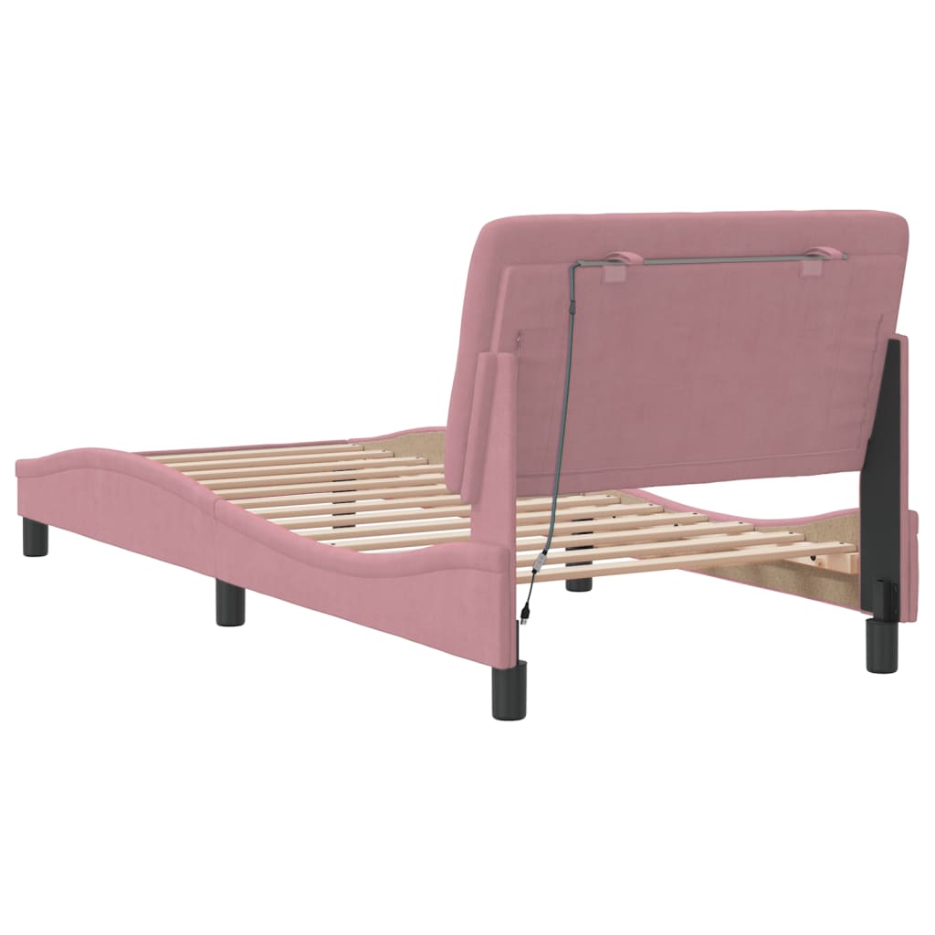 Bedframe met LED zonder matras fluweel roze 90x190 cm is nu te koop bij PeponiXL, paradijselijk wonen!