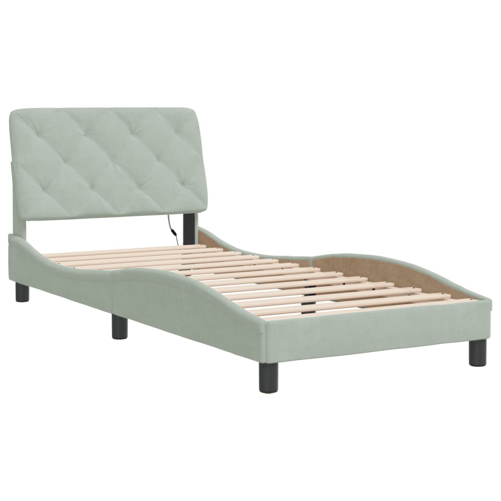 Bedframe met LED zonder matras fluweel lichtgrijs 90x200 cm is nu te koop bij PeponiXL, paradijselijk wonen!