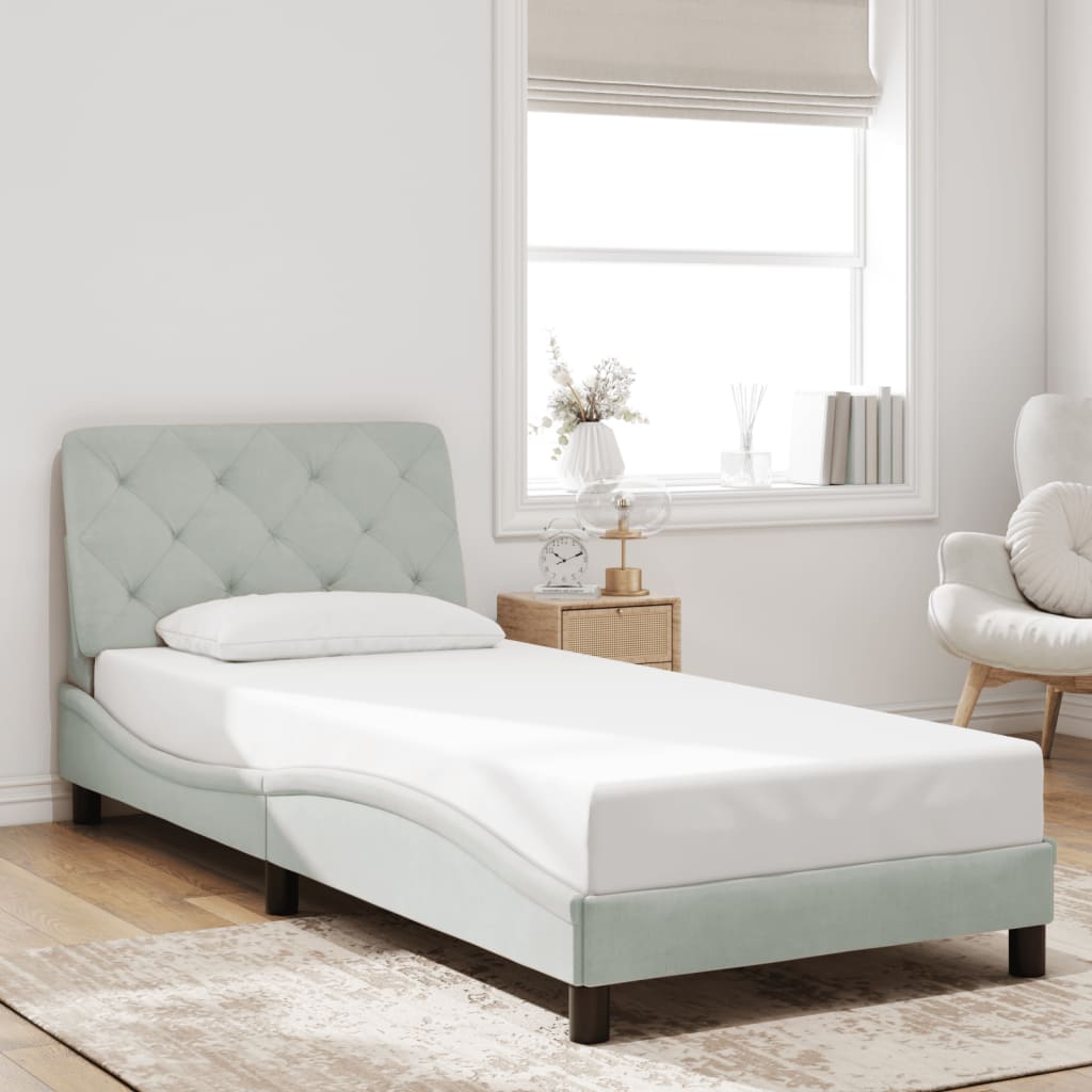 Bedframe met LED zonder matras fluweel lichtgrijs 90x200 cm is nu te koop bij PeponiXL, paradijselijk wonen!