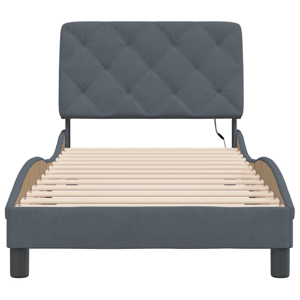 Bedframe met LED zonder matras fluweel donkergrijs 90x200 cm is nu te koop bij PeponiXL, paradijselijk wonen!