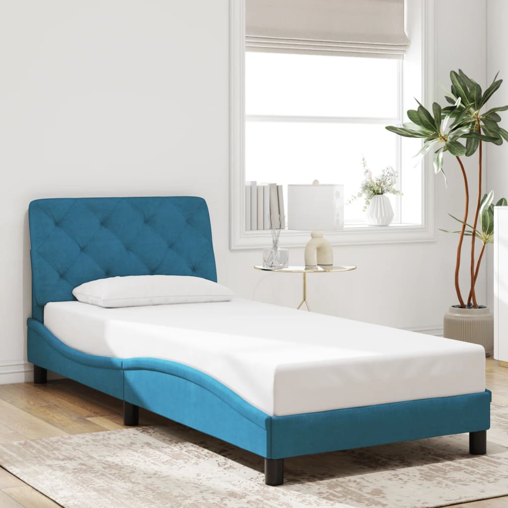 Bedframe met LED zonder matras fluweel blauw 90x200 cm is nu te koop bij PeponiXL, paradijselijk wonen!