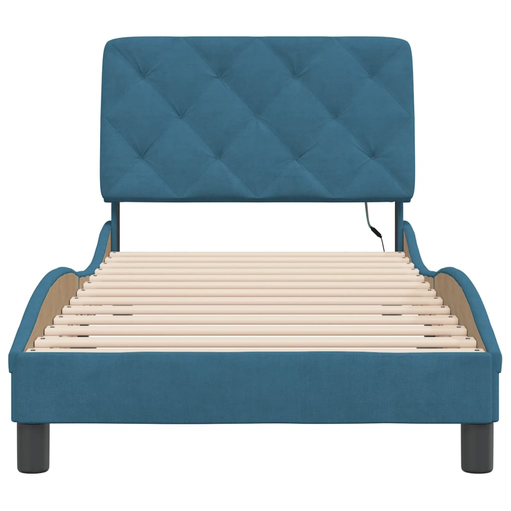 Bedframe met LED zonder matras fluweel blauw 90x200 cm is nu te koop bij PeponiXL, paradijselijk wonen!