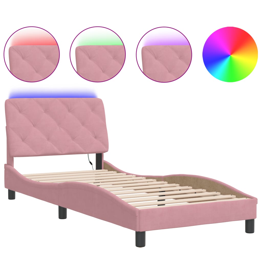 Bedframe met LED zonder matras fluweel roze 90x200 cm is nu te koop bij PeponiXL, paradijselijk wonen!