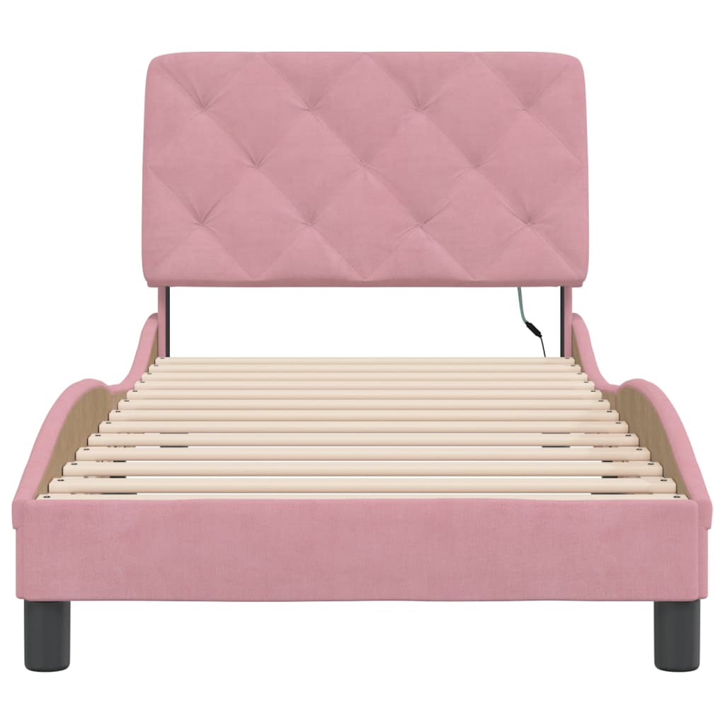 Bedframe met LED zonder matras fluweel roze 90x200 cm is nu te koop bij PeponiXL, paradijselijk wonen!